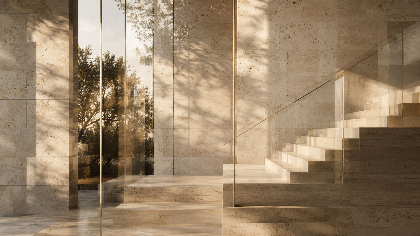 Travertine stair in golden light